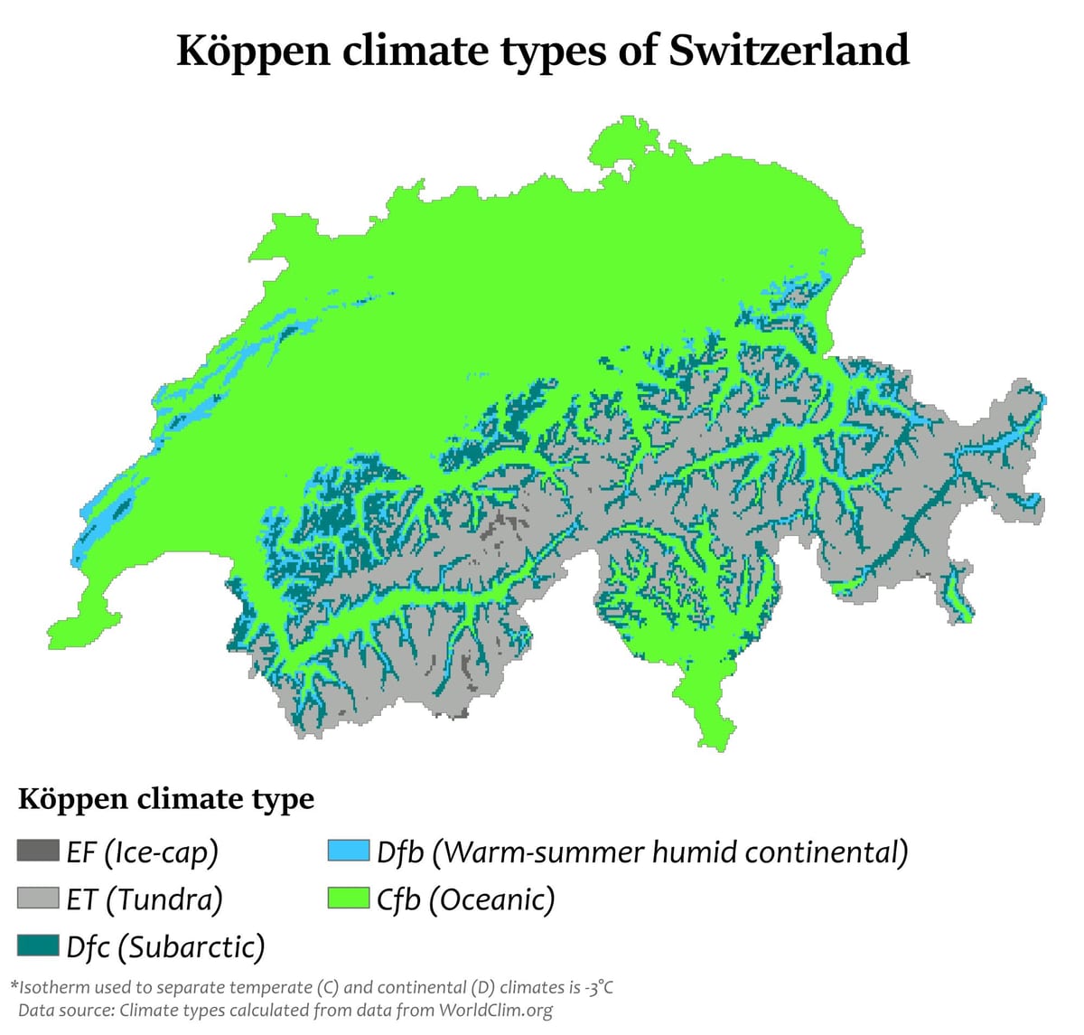 žemėlapis šveicarija klimato