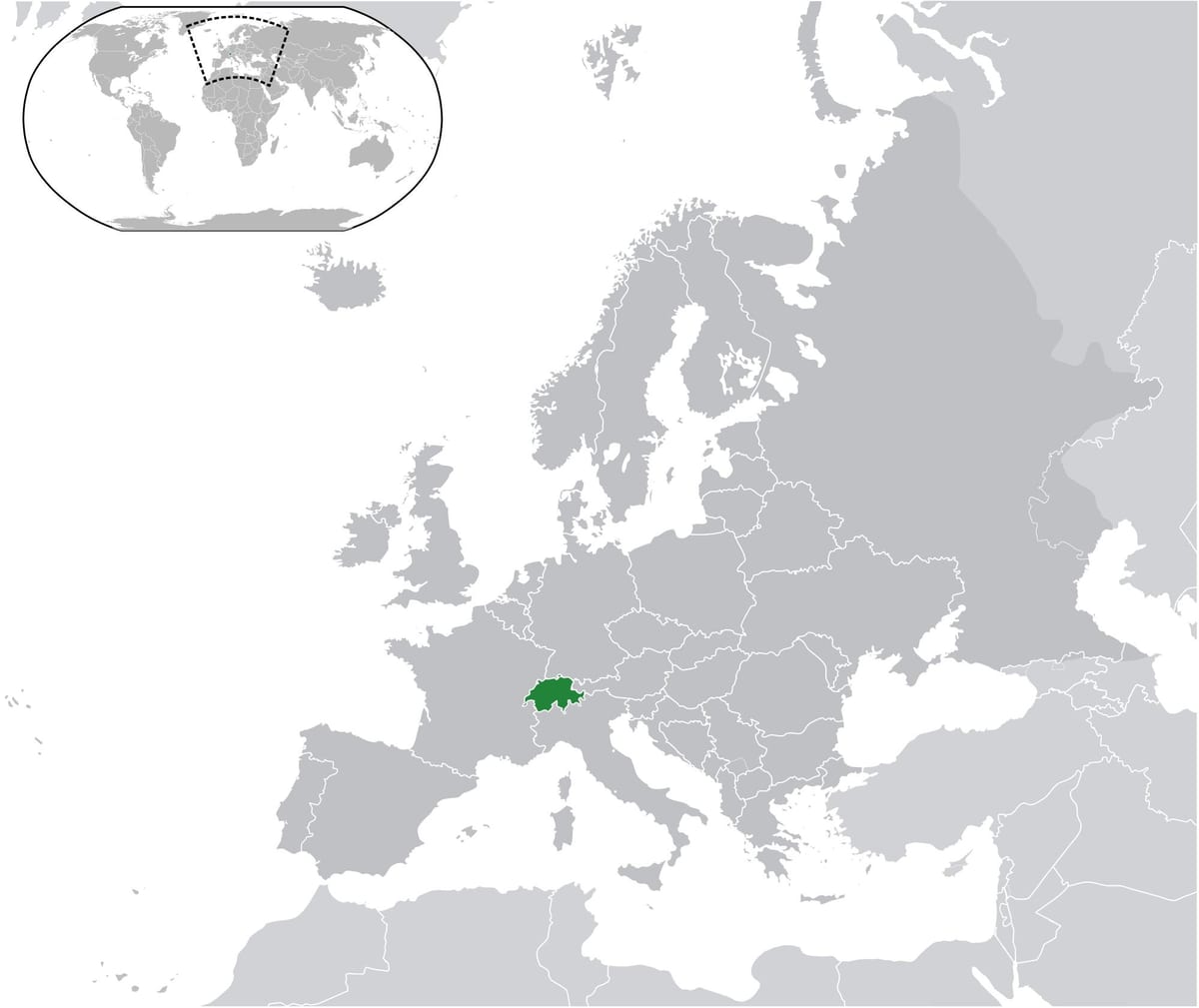 pasaulio žemėlapis, kuriame šveicarija