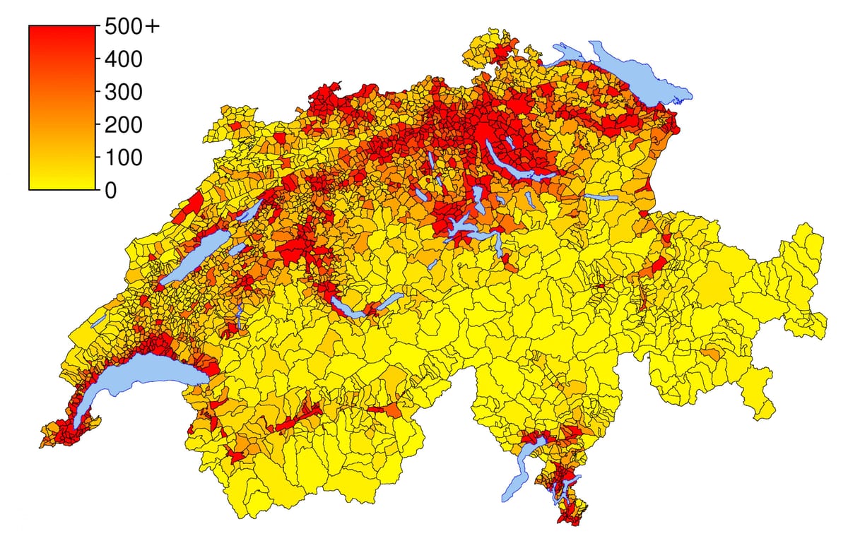 šveicarijos gyventojų tankumo žemėlapis