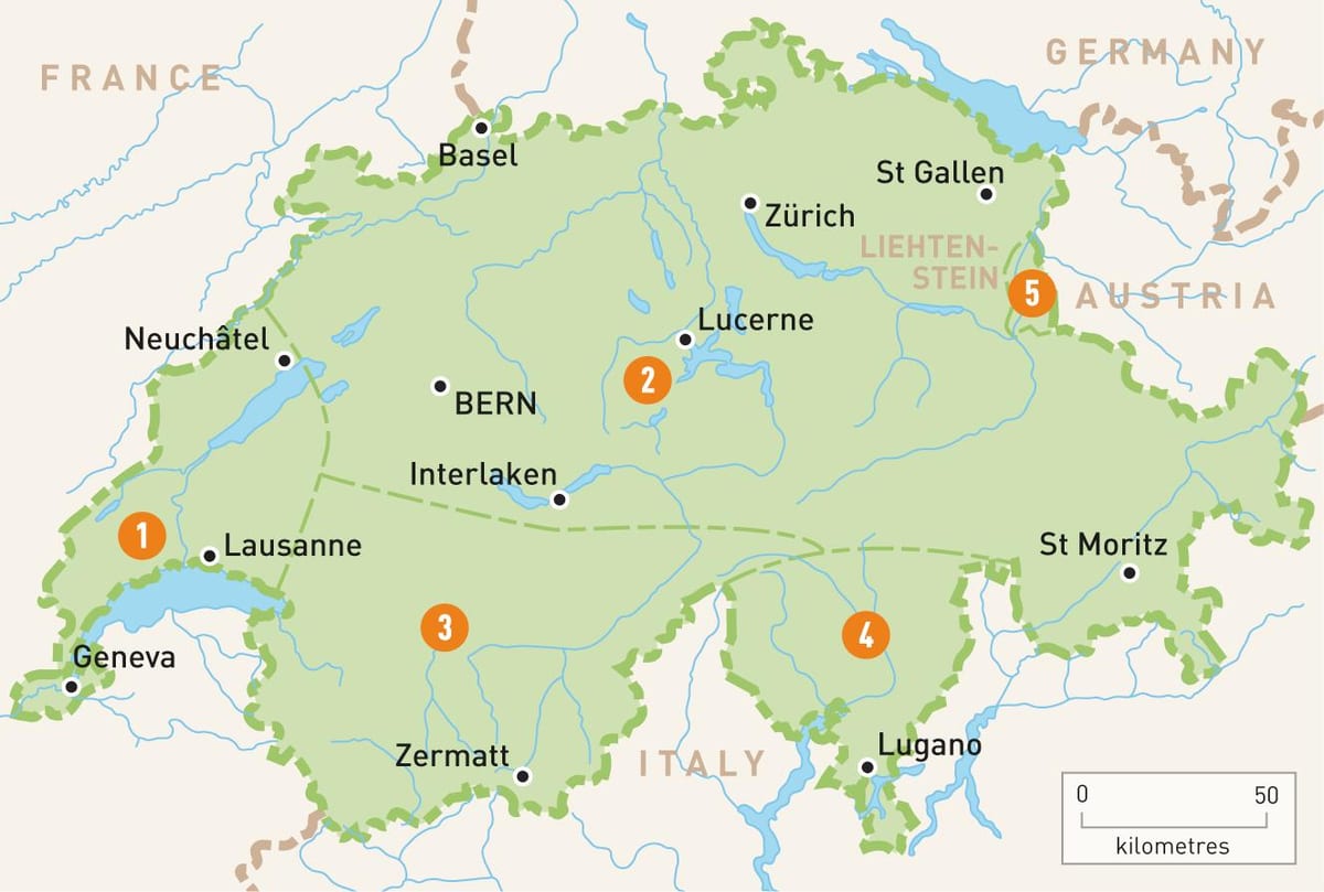 žemėlapis šveicarijos regionuose