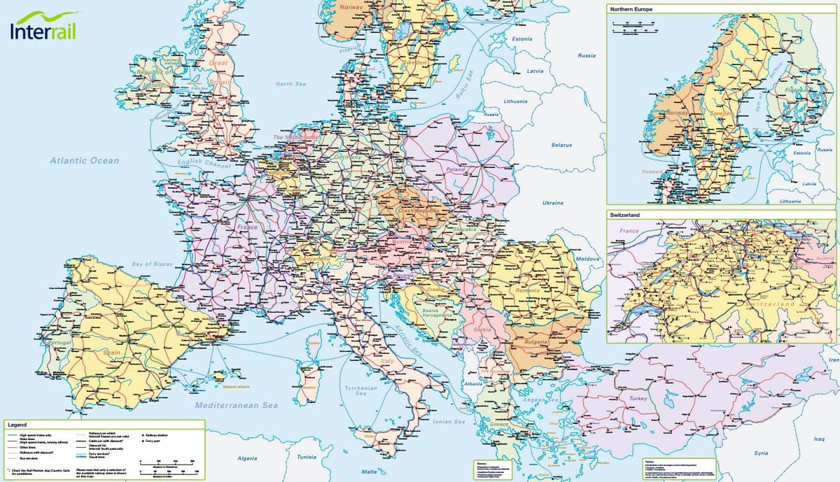 žemėlapis apie "interrail" šveicarija 