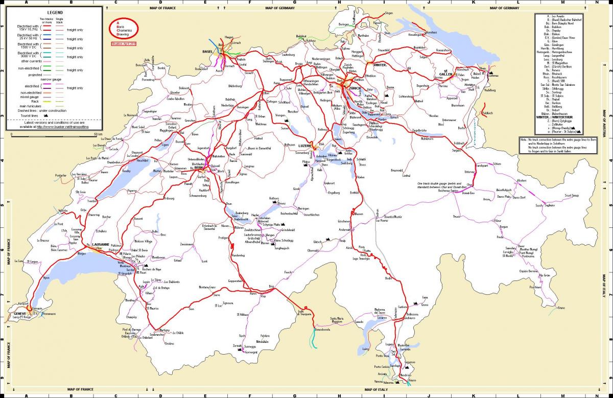 traukinio kelionės šveicarijoje žemėlapyje