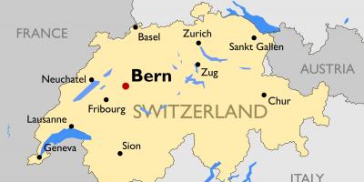 Žemėlapis šveicarija su didžiųjų miestų
